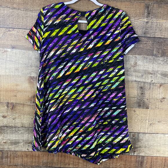 Ali Miles Multicolor Striped Short Sleeve Tunic Top Asymmetrical Hem Size Medium - Picture 7 of 10